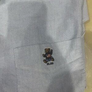 Ralph Lauren Light Blue Dress Shirt with Bear Embroidery….VINTAGE POLO BEAR
